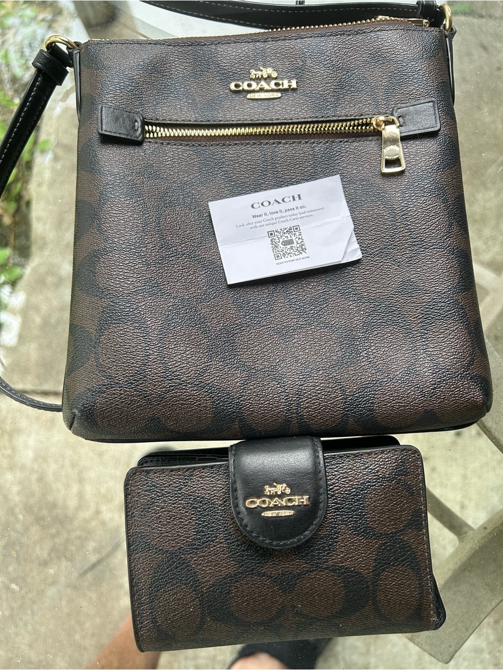 COACH Brown/Black Signature Crossbody with Matching Wallet